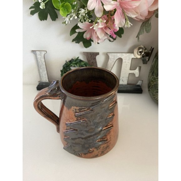 Vintage 1970s Lighting Bolt Brown Ceramic Cup Hand Made Painted‎ Rustic Unique - Picture 14 of 16